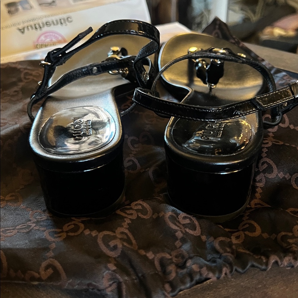 🛑 1 hour sale. GUCCI, size 7, Black Leather Bamboo Sandals w/ COA & dust bag - Picture 15 of 15